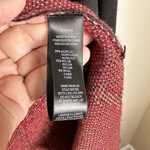 Maxsport XL Embroidered Hooded Cardigan Boho Floral Knit Red Black Wool Blend - Picture 6 of 8